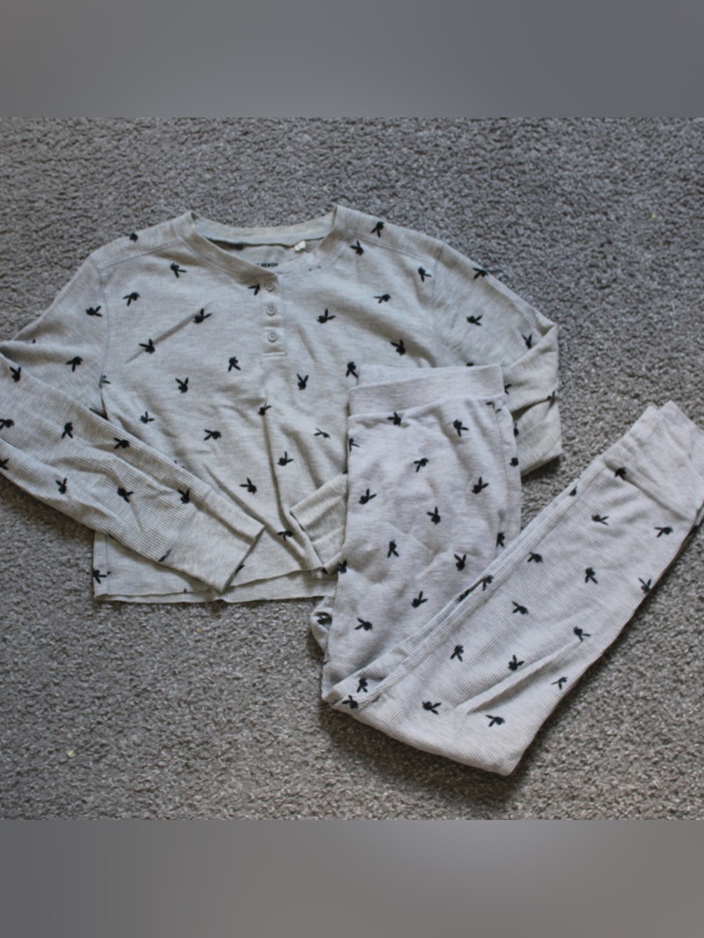 PACSUN X PLAYBOY Thermal Waffle All-Over print Pajama Set